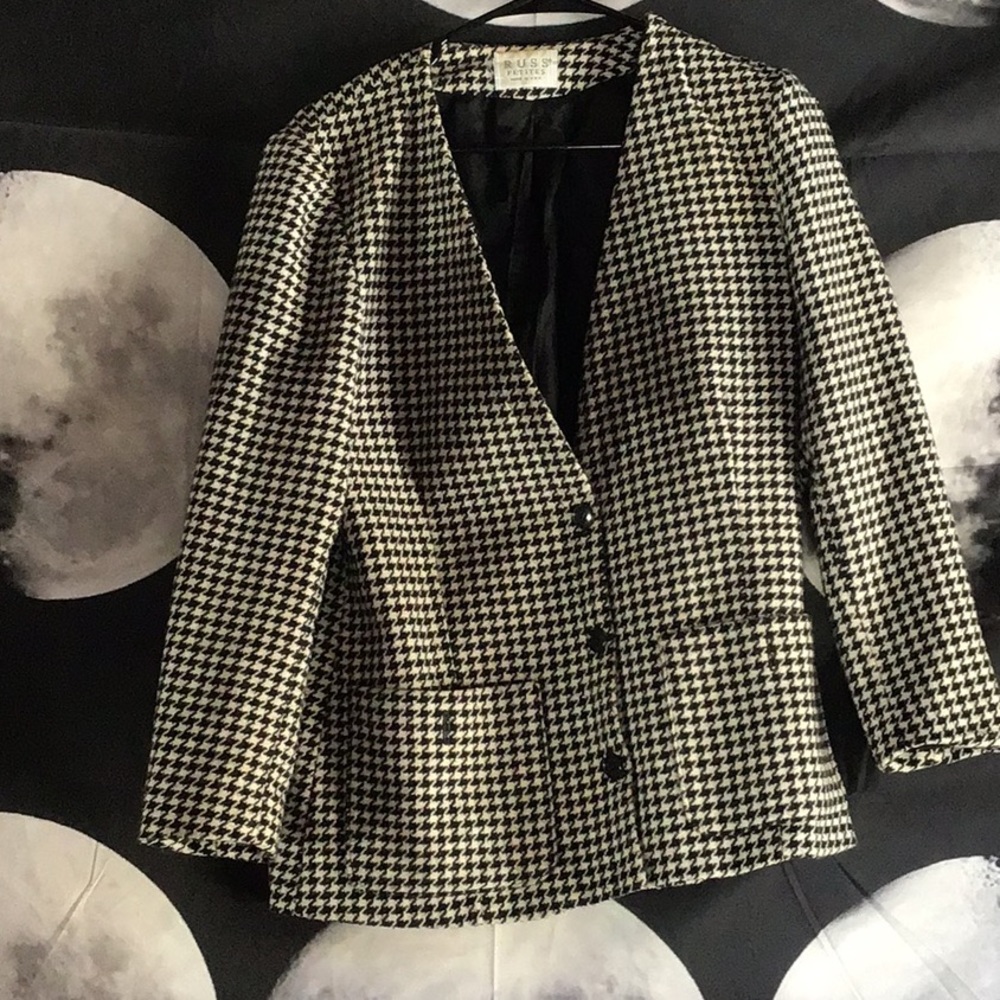 Vintage Russ Size Petite Small Houndstooth Blazer